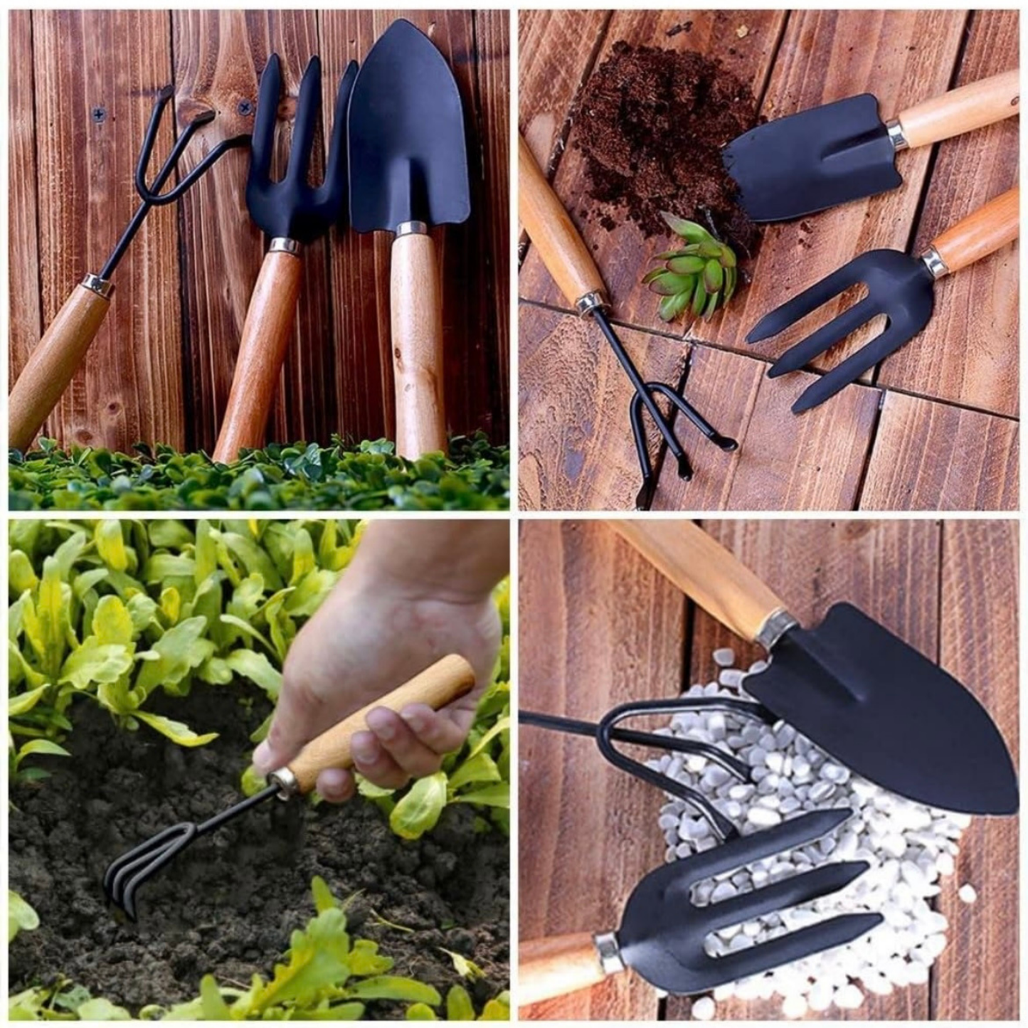 Garden Tools Kit Set of 4 – Cultivator, Fork, Trowel & Weeder for Home Gardening, Balcony & Terrace Garden