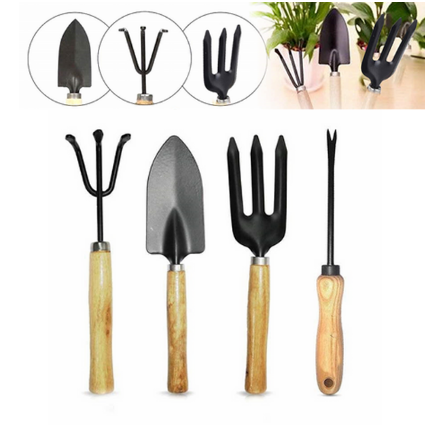 Garden Tools Kit Set of 4 – Cultivator, Fork, Trowel & Weeder for Home Gardening, Balcony & Terrace Garden