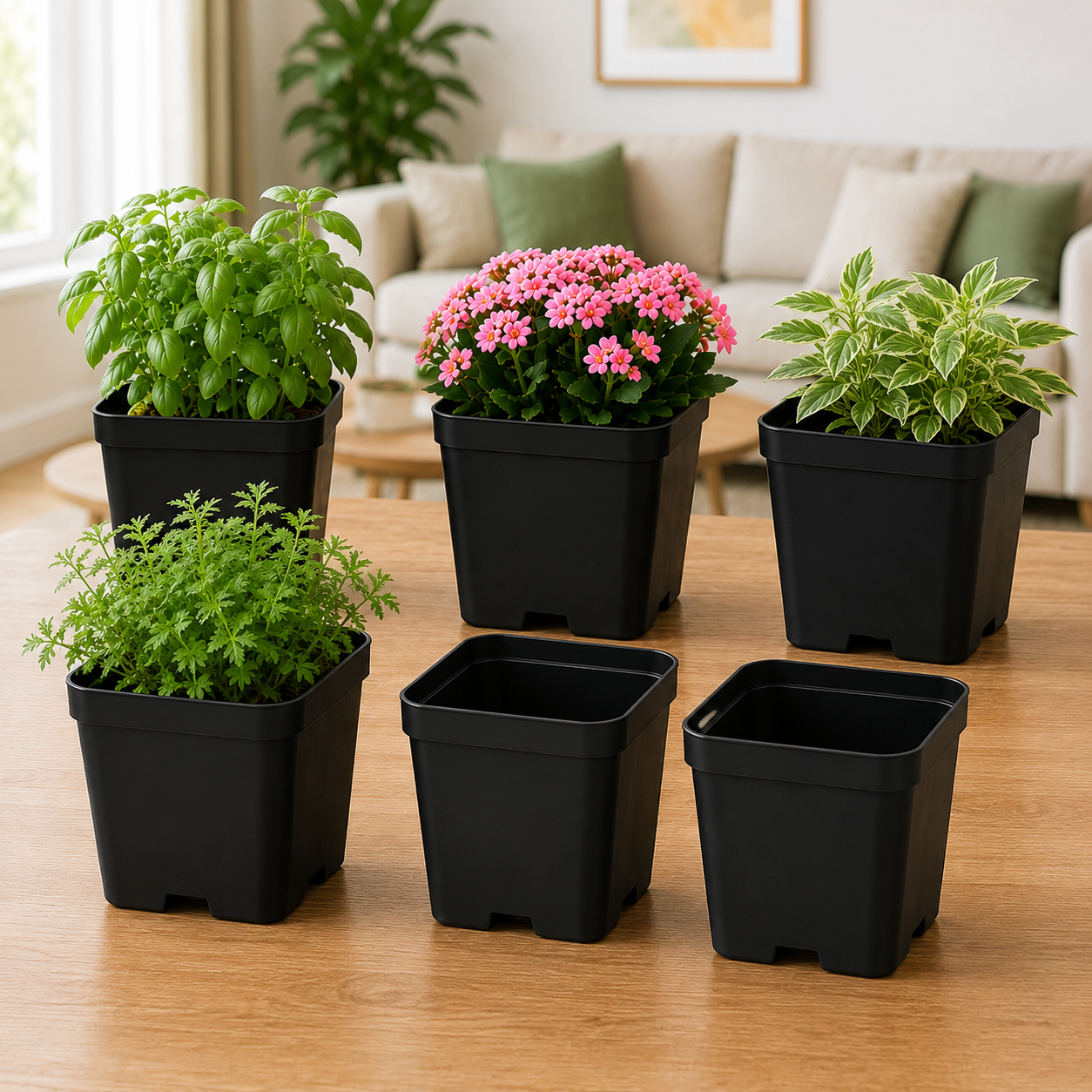 4 Inch (10cm x 10cm) Square Pots - Black (Matte finish)