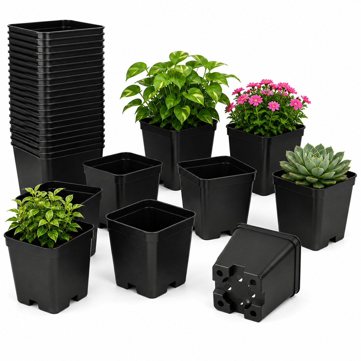 4 Inch (10cm x 10cm) Square Pots - Black (Matte finish)