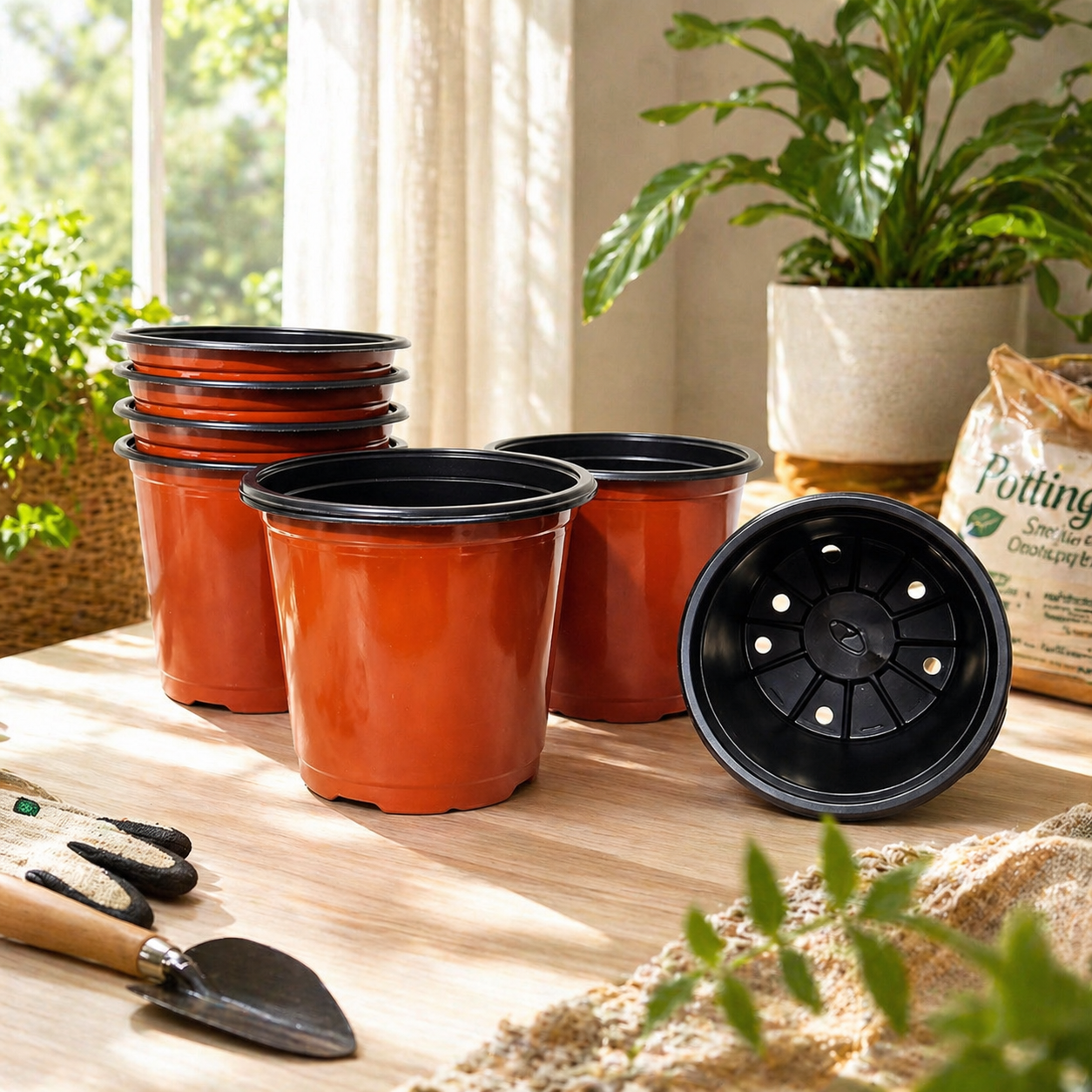 7 Inch Thermoform Pot (7" Dia x 6.1" H) | Lightweight Plastic Pot for Home Garden & Nursery