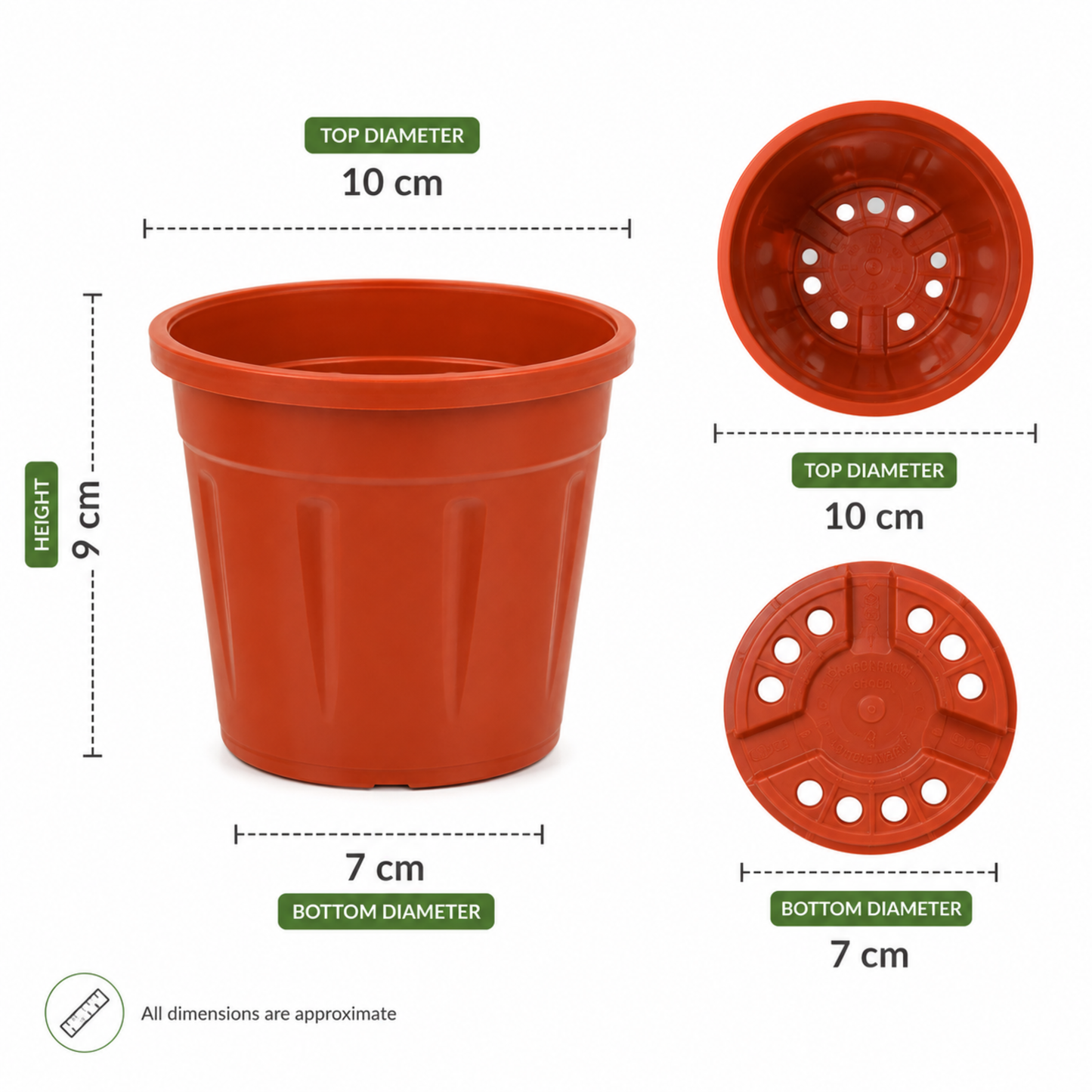 4 Inch (10 cm) Terracotta Plastic Planter Pots with Drainage Holes for Succulents, Herbs & Saplings | Set of 12