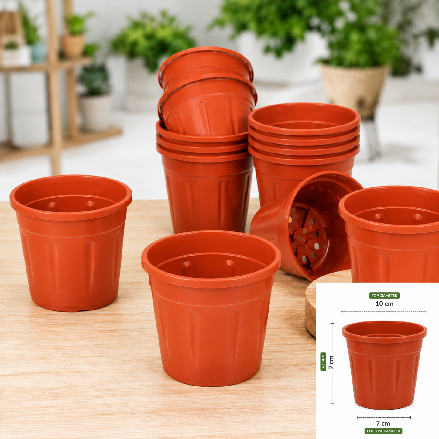 4 Inch (10 cm) Terracotta Plastic Planter Pots with Drainage Holes for Succulents, Herbs & Saplings | Set of 12