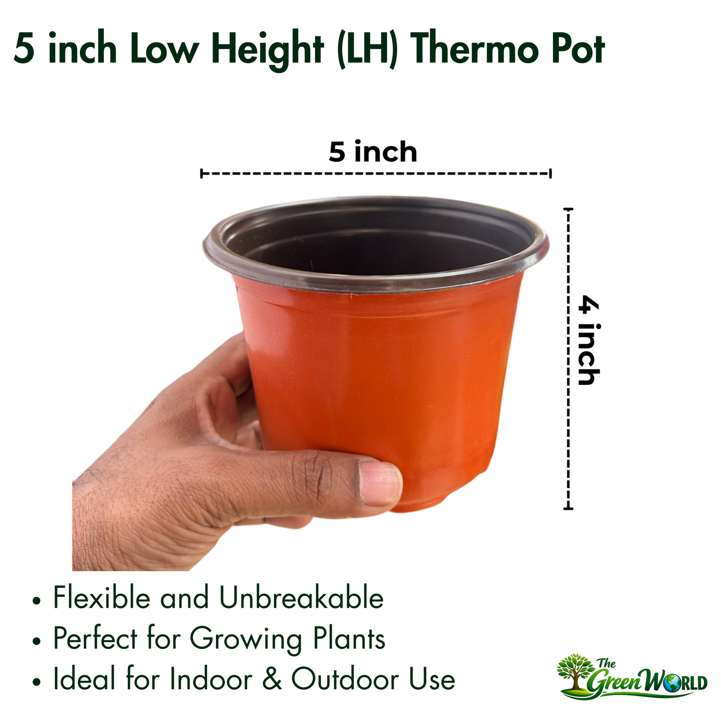 Gachera 5 Inch Low Height Thermoform Flower Pot (5" Dia x 4" H) | Lightweight Plastic Planter