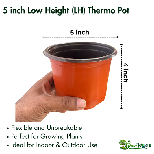Gachera 5 Inch Low Height Thermoform Flower Pot (5" Dia x 4" H) | Lightweight Plastic Planter