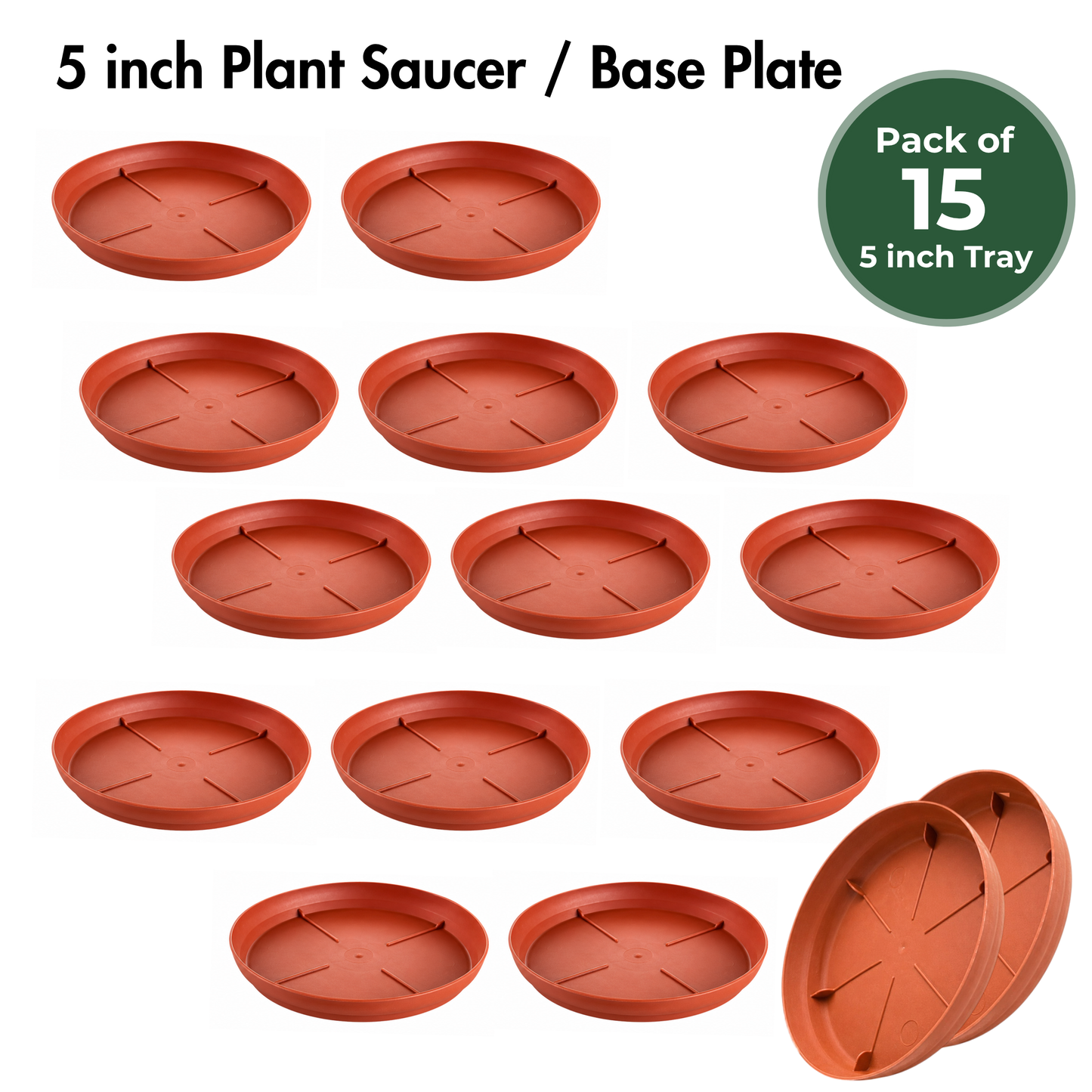 Gachera 5 Inch Plant Tray & Saucer | Strong Plastic Pot Base Plate | Water Drip Tray for Indoor & Outdoor Plants | Terracotta