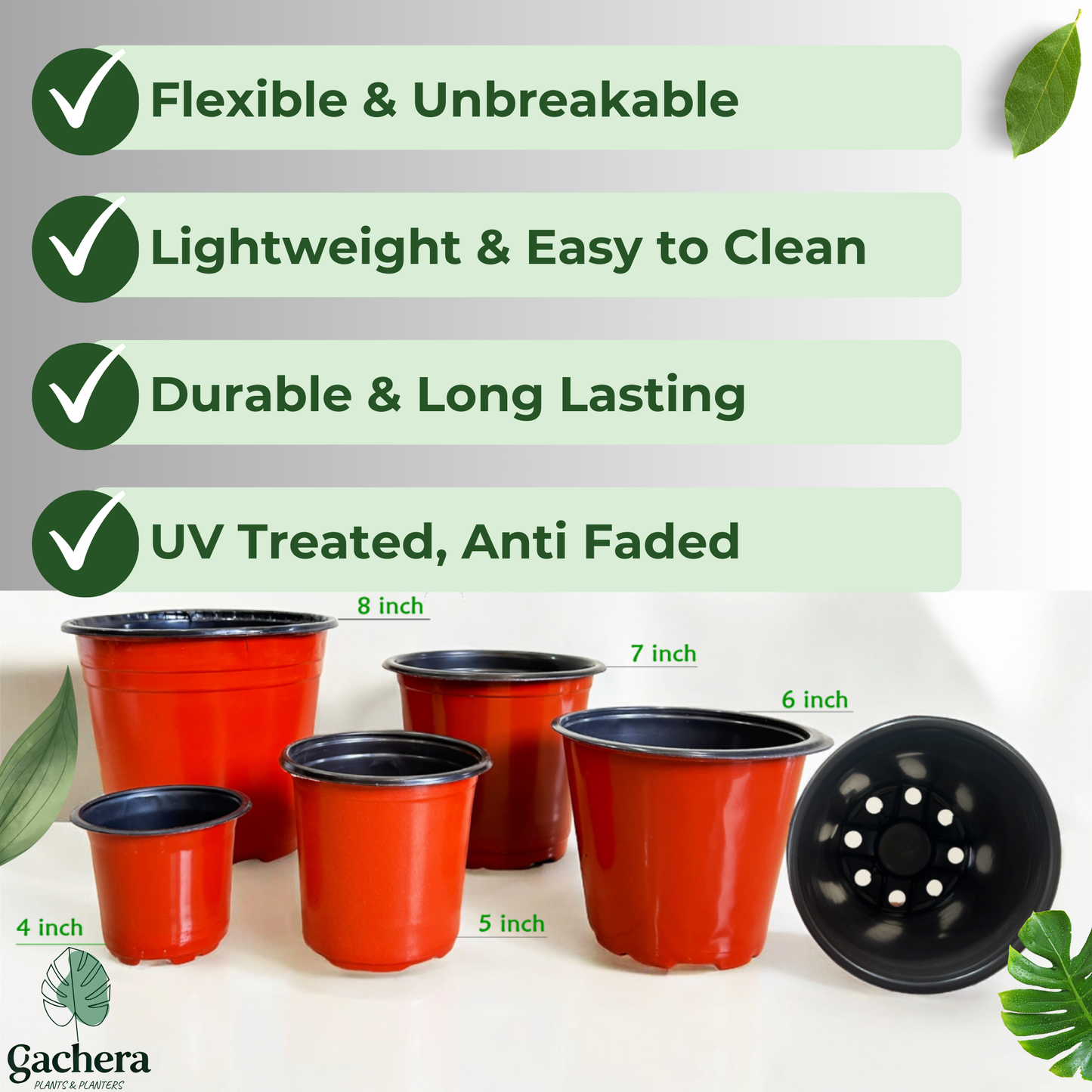 Gachera 4 Inch Thermoform Flower Pot | Lightweight Plastic Nursery Pot for Plants & Seedlings