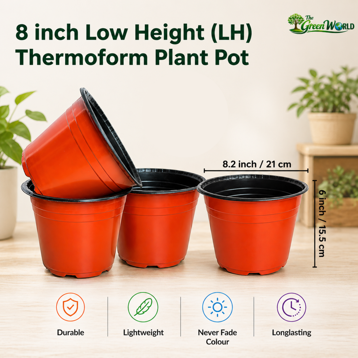 8 Inch Low Height (LH) Thermoform Flower Pot (8" Dia x 6.1" H)
