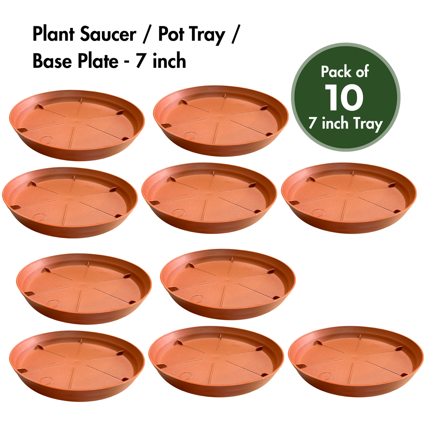 7 Inch Plant Tray & Saucer | Strong Plastic Pot Base Plate | Water Drip Tray for Indoor & Outdoor Plants | Terracotta