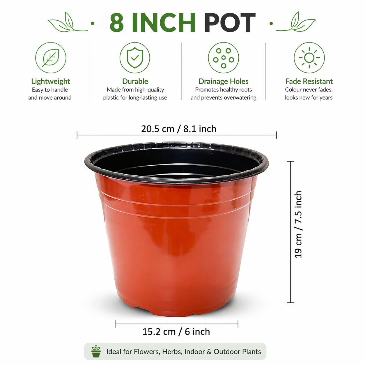 8 Inch Thermoform Pot (8" Dia x 7.3" H) | Home Garden & Nursery