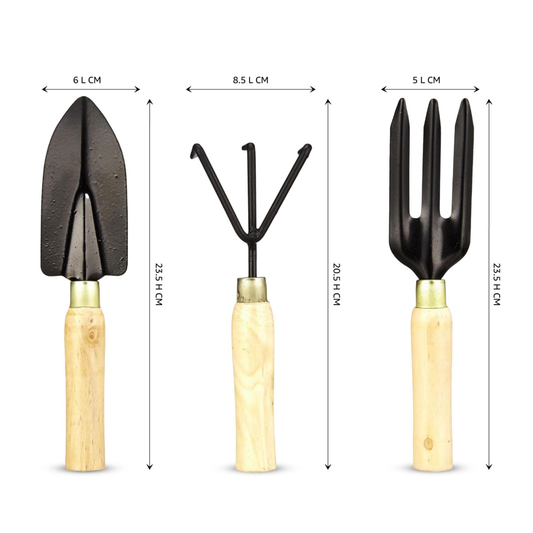 Garden Tools Kit Set of 3 – Cultivator, Fork & Trowel for Home Gardening, Balcony & Terrace Garden